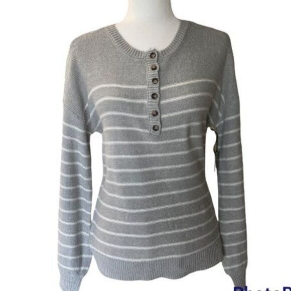 Marled by Reunited Clothing Sweater Women's Size M Grey Striped Crew Neck Top - Picture 7 of 7